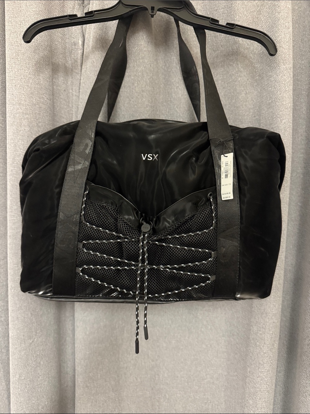 VSX Black Travel Tote with Mesh Front and Drawcord